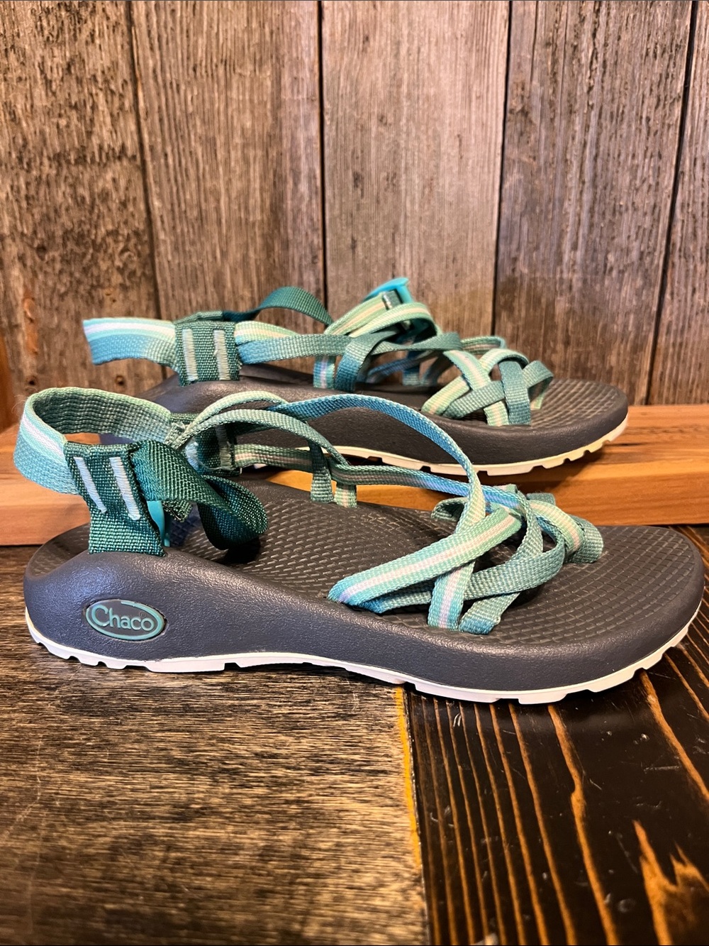 Chaco Sandals in Teal and Dark Gray